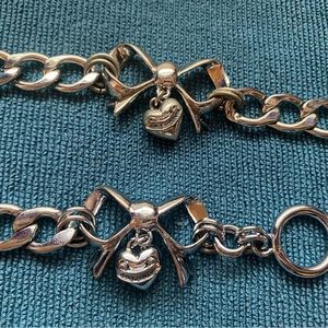 Juicy Couture Silver Toggle Bow Ribbon heart Bracelet Necklace